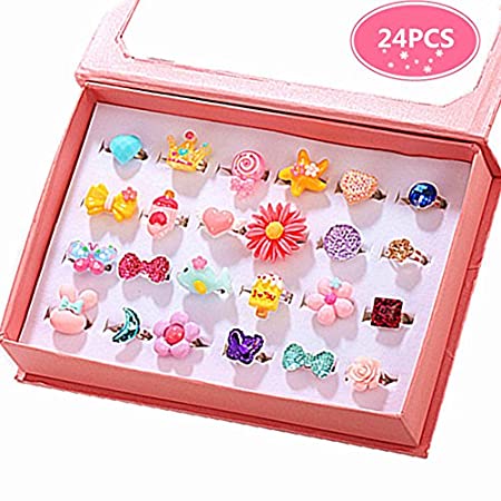 Girl No Duplication PinkSheep Little Girl Jewel Rings in Box Adjustable 
